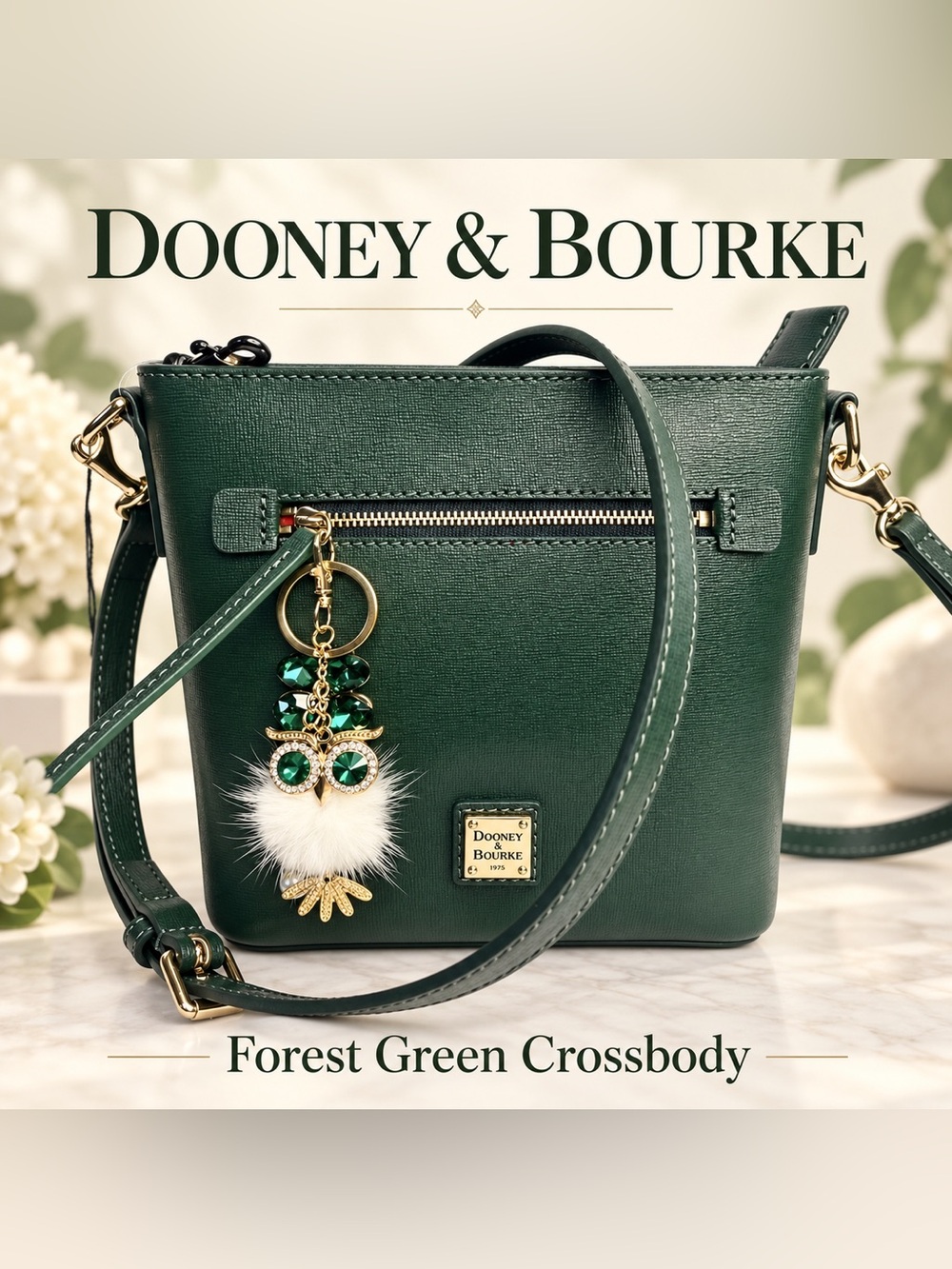 Dooney & Bourke NWT Deep Green Crossbody with Owl Charm